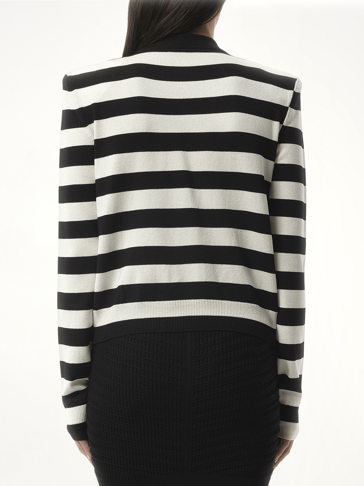 Buttoned Face Mariniere Knit Cardigan in Black/White