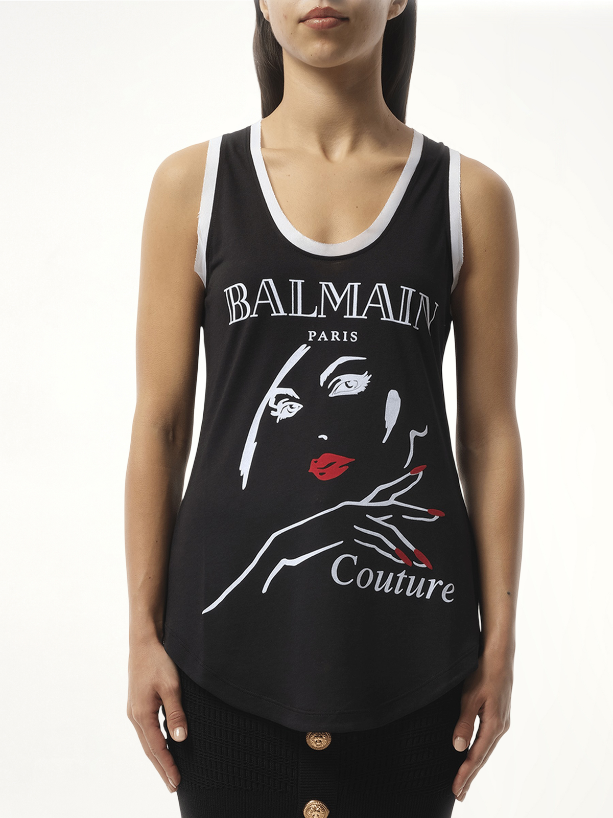 Balmain Beauty Print Jersey & Muslin Top in Black