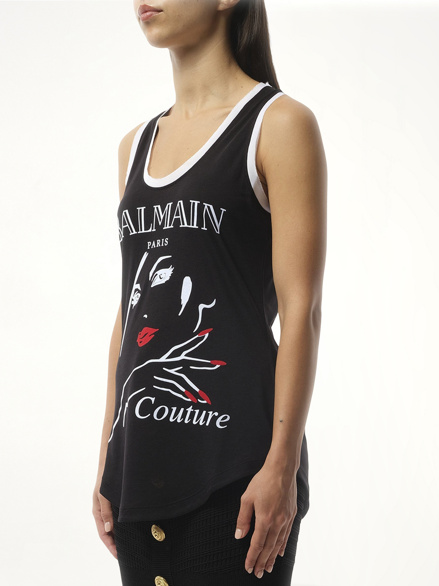 Balmain Beauty Print Jersey & Muslin Top in Black