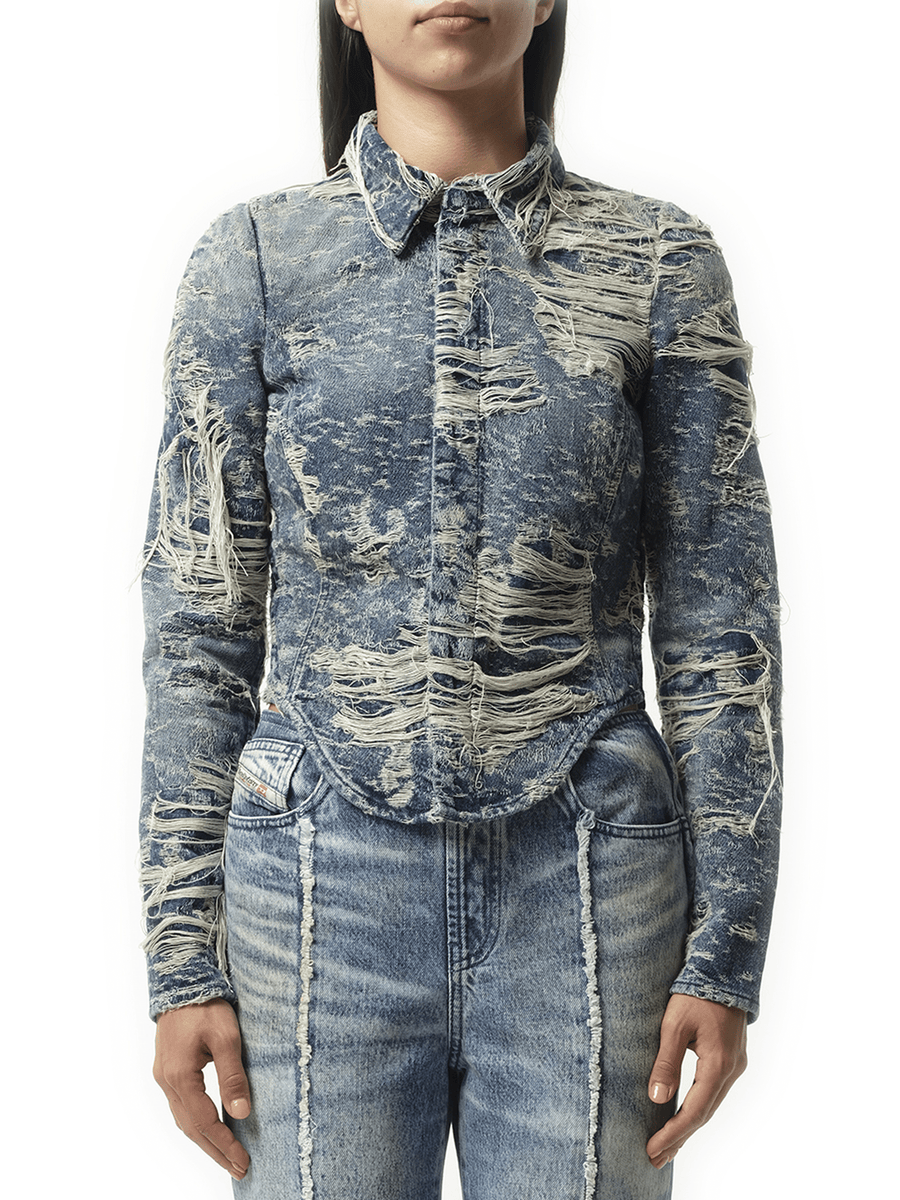 Diesel De-Madeline Distressed Denim Shirt in Blue