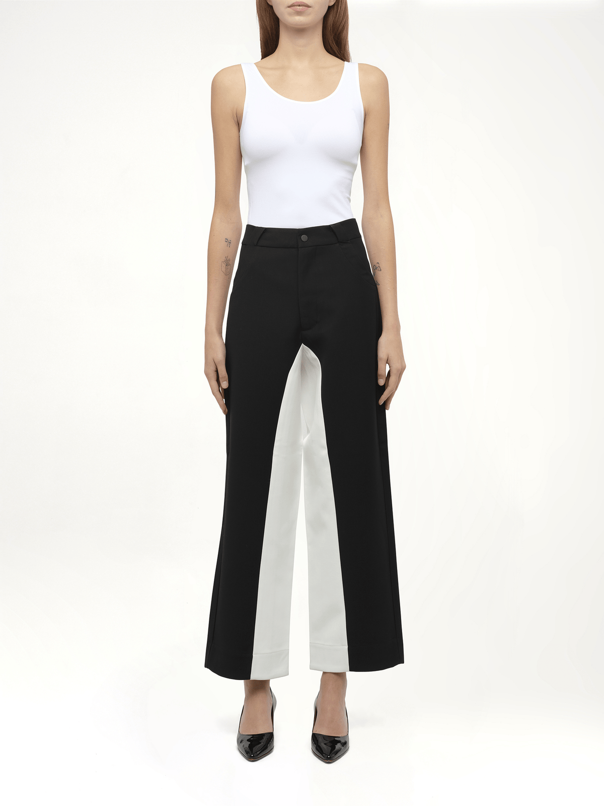 Black & White Stitched Suit Pants in Black