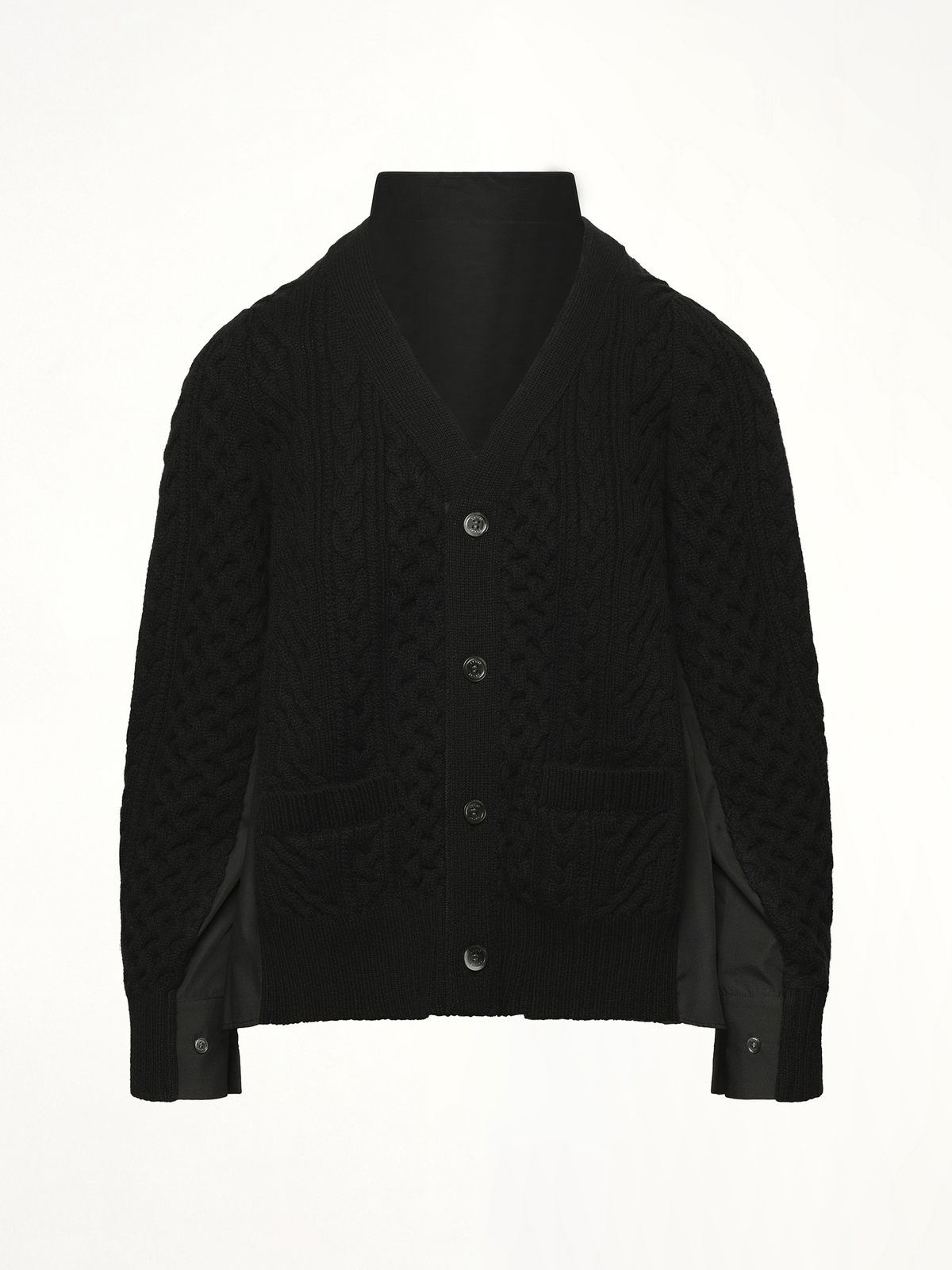 Wool Knit x Cotton Poplin Cardigan in Black/Black