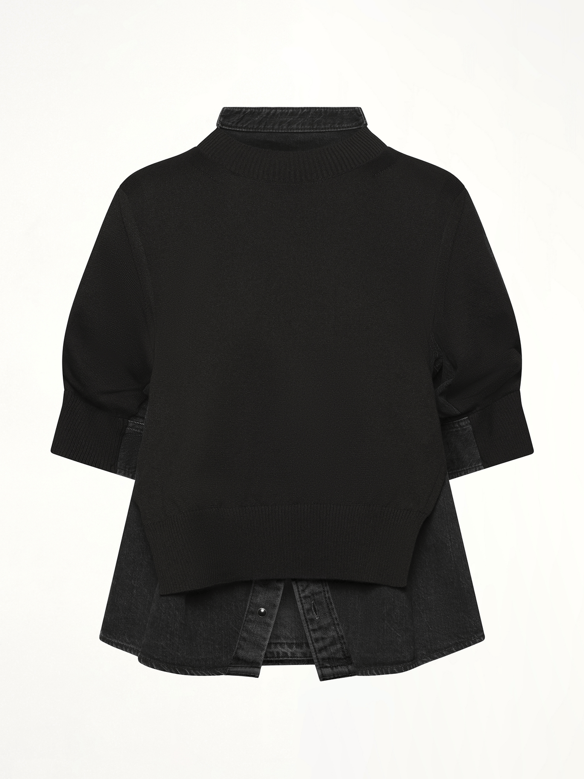 Denim Knit Pullover in Black