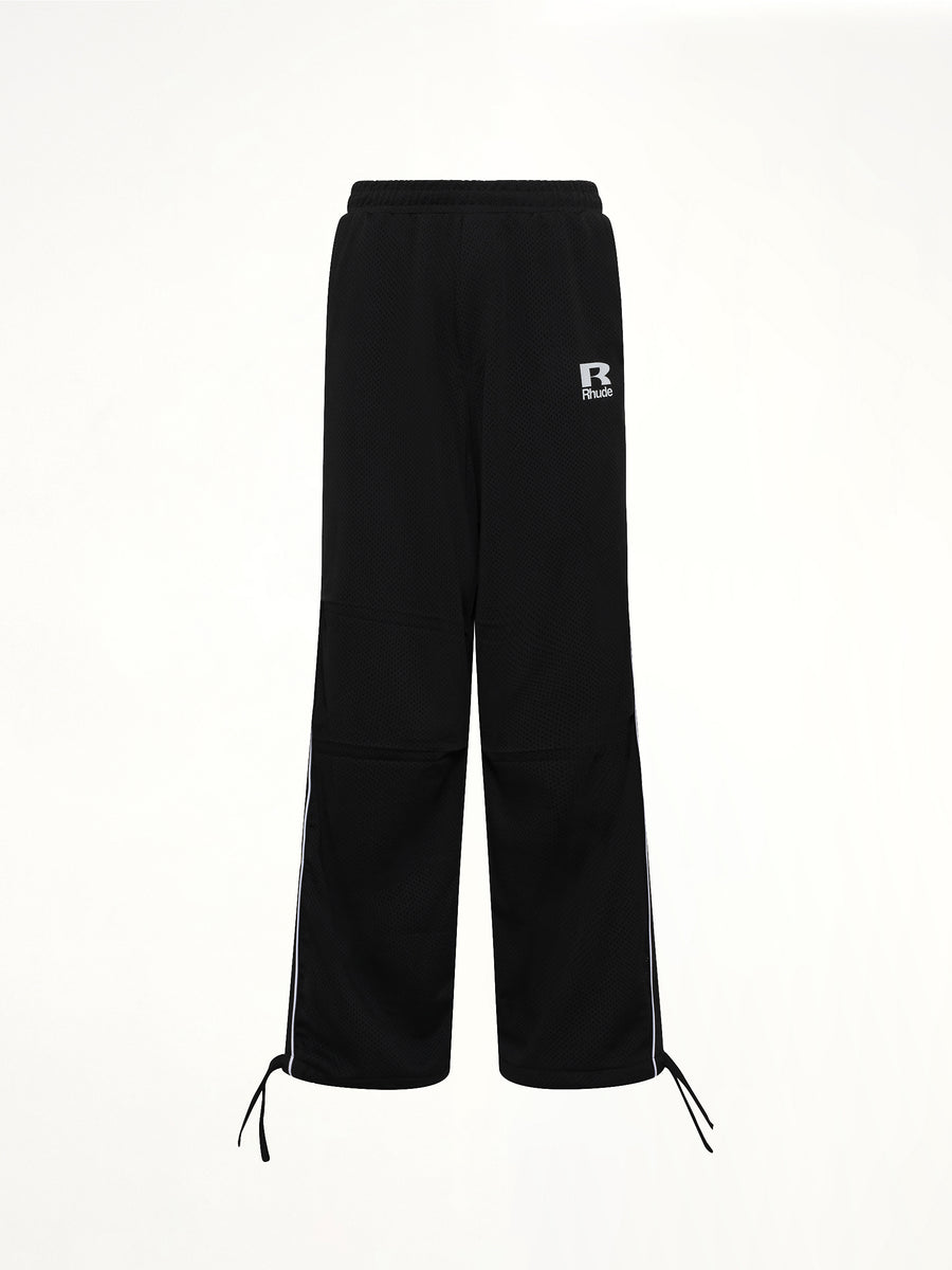 Rhude Mesh Piping Parachute Track Pant in Black/White