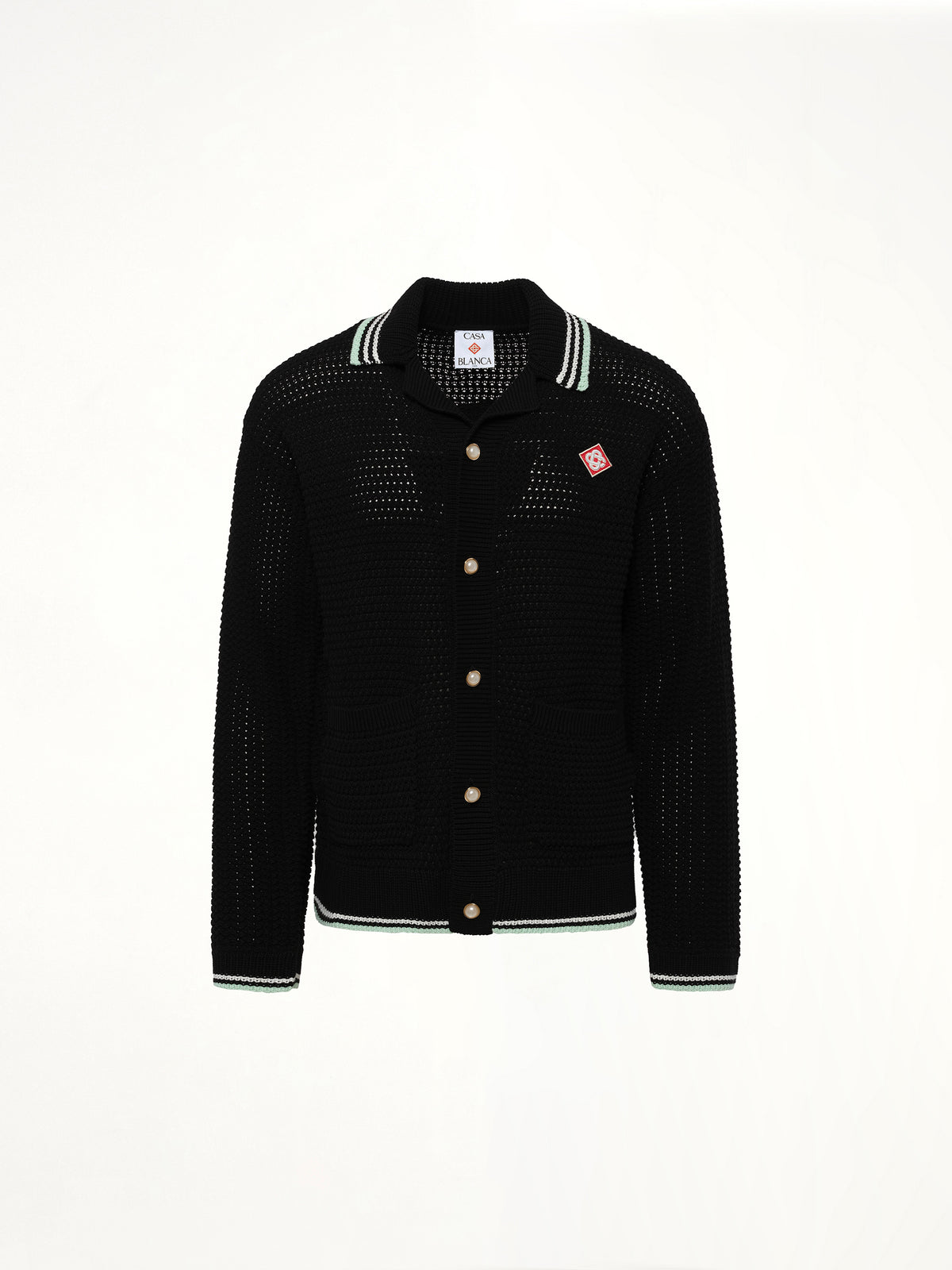 Embroidered Crochet Shirt in Black