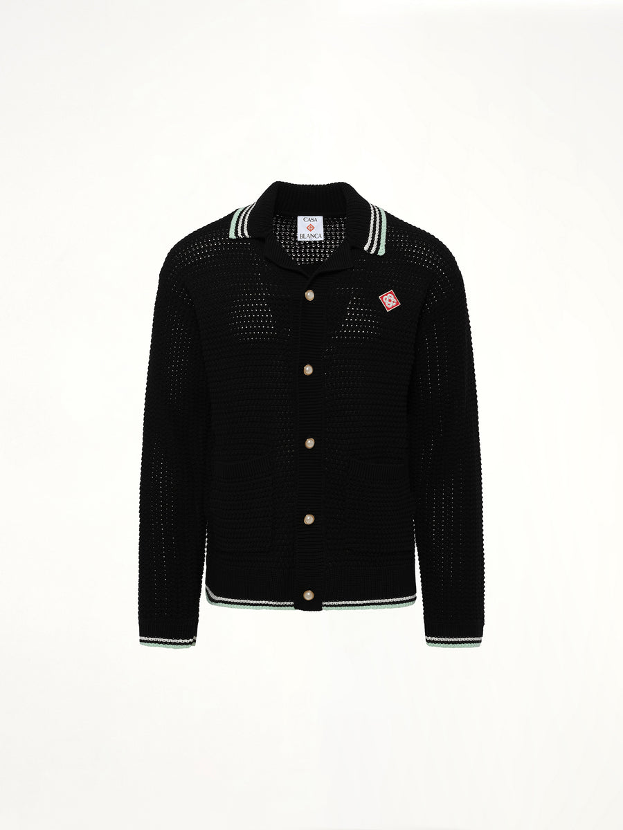 Embroidered Crochet Shirt in Black