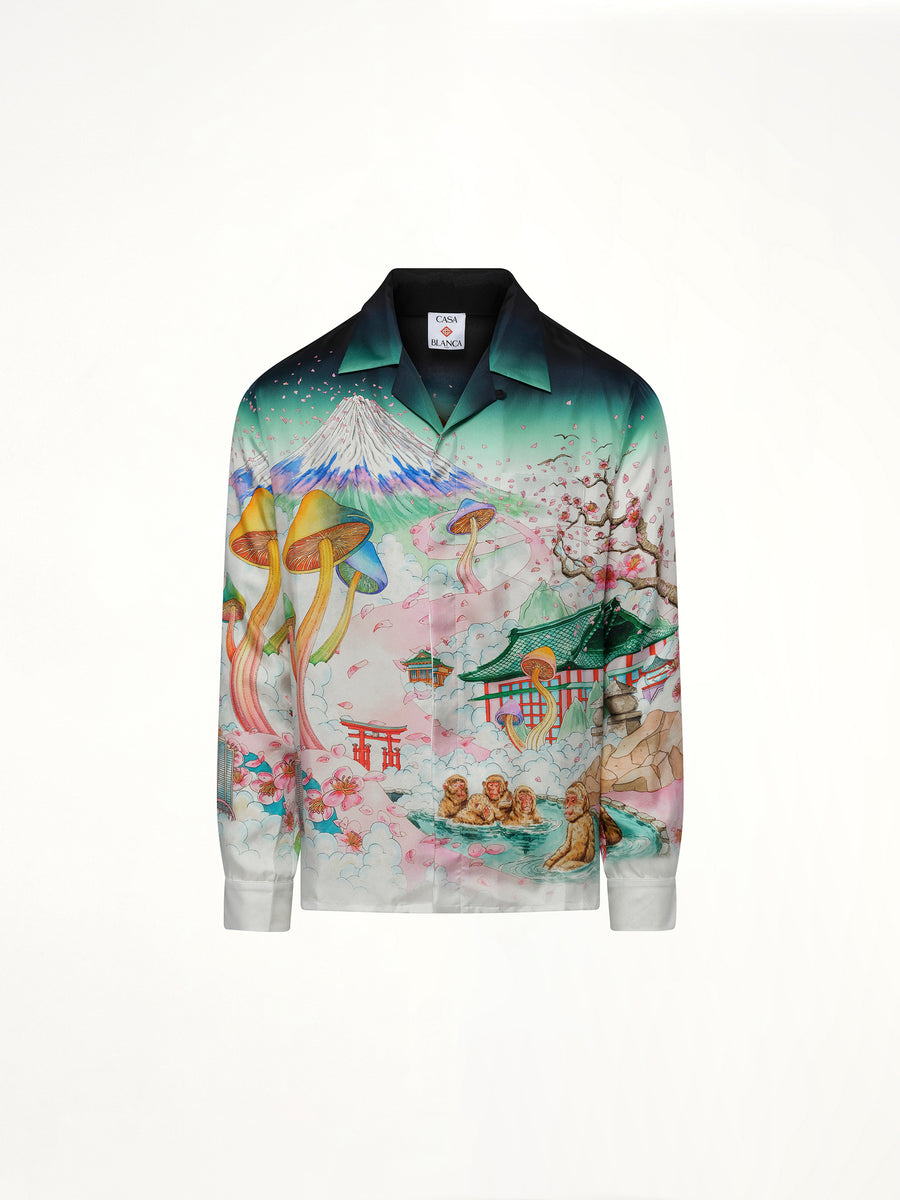 Silk Satin Flowers Shirt in Multicolour