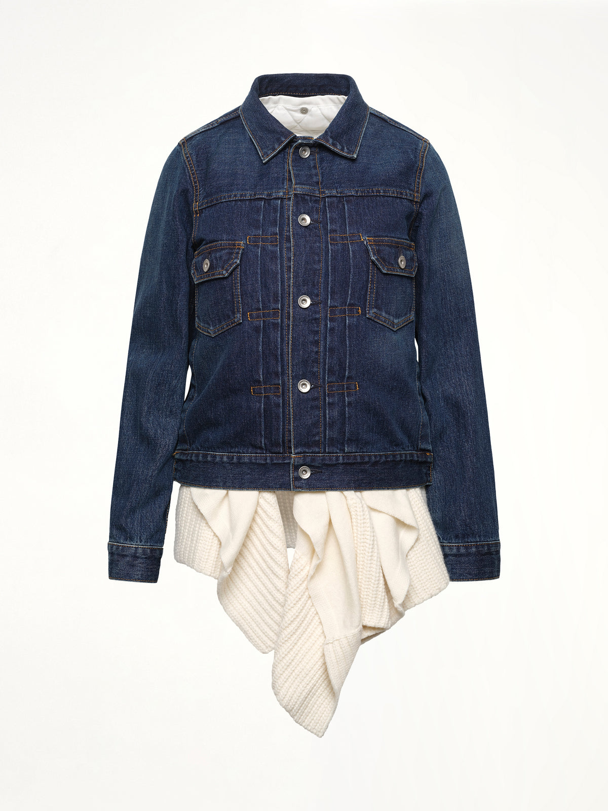 Denim x Wool Knit Jacket in Blue/Off White