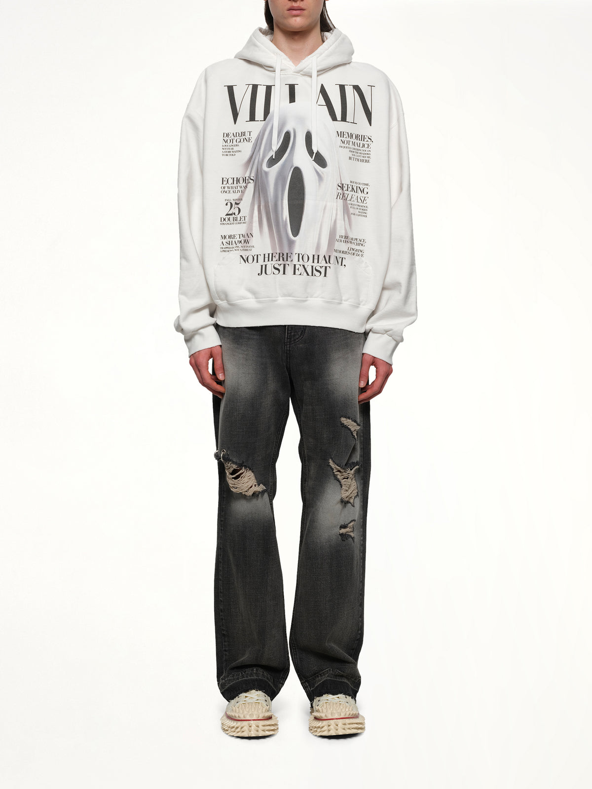 Villain Cover Print Hoodie in White