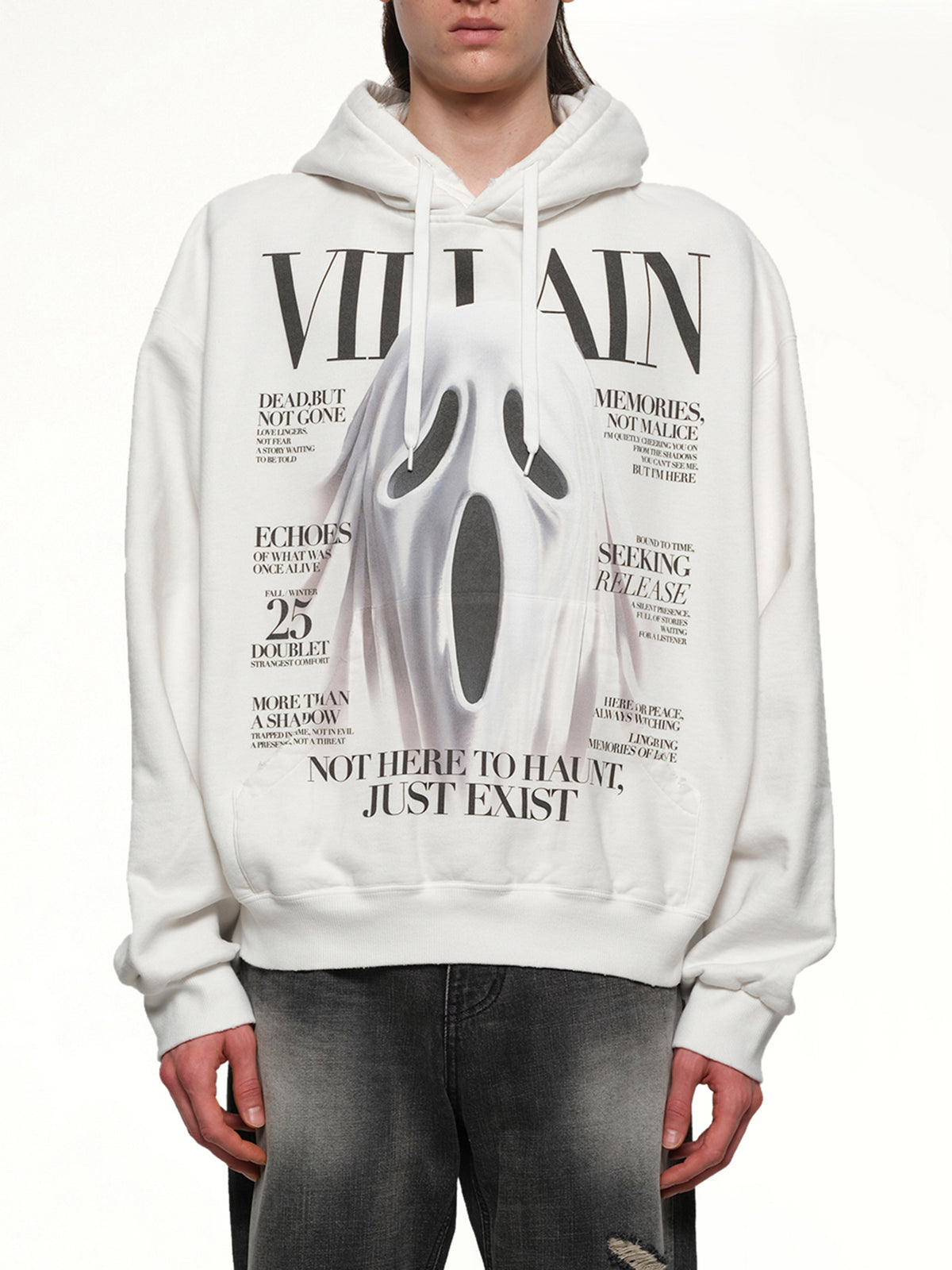Villain Cover Print Hoodie in White