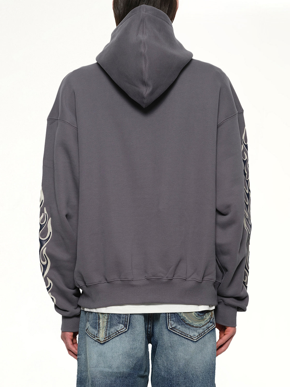 Leather Flame Hoodie in Grey