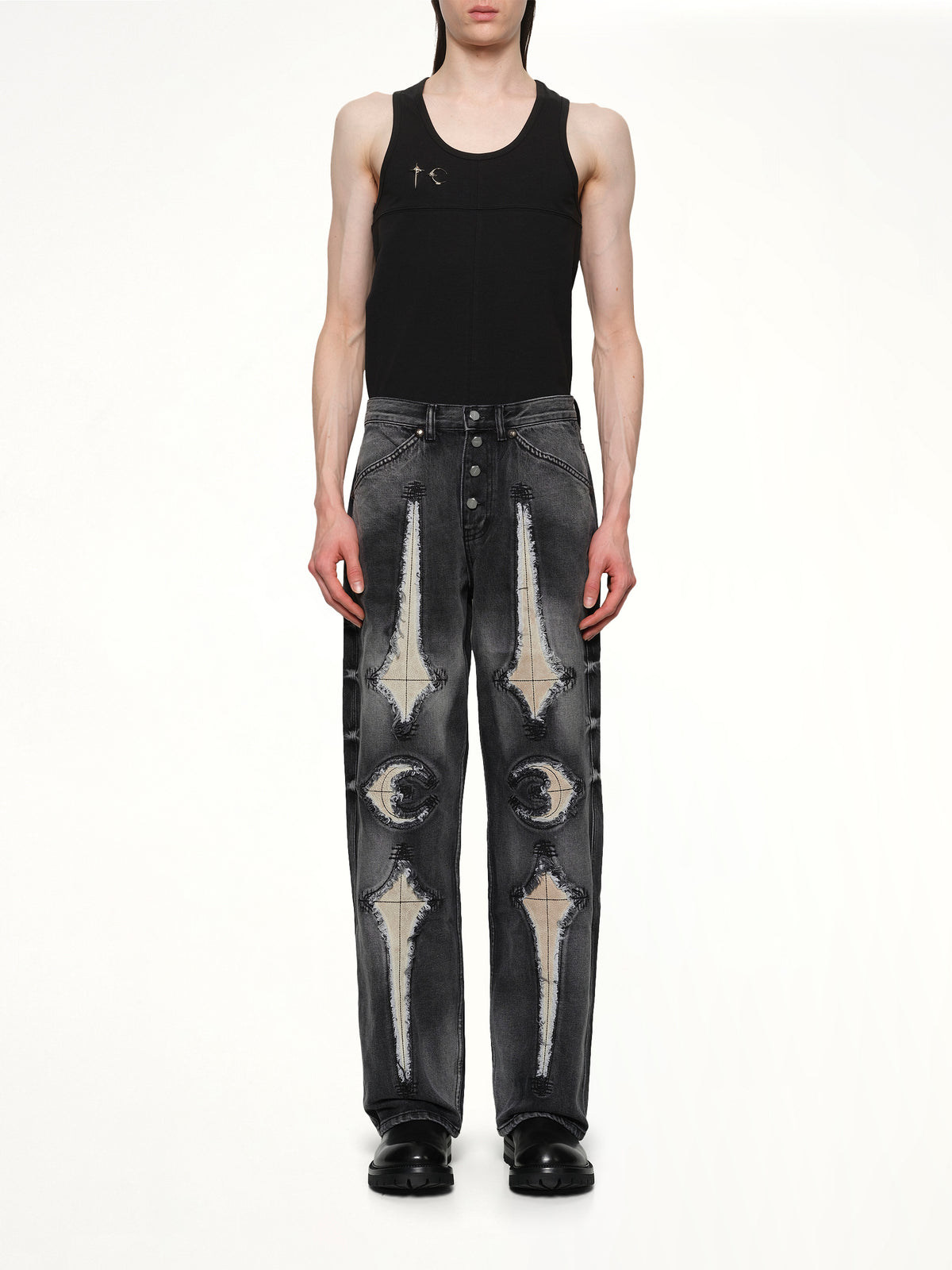 TC Bone Leather Denim Pants in Black