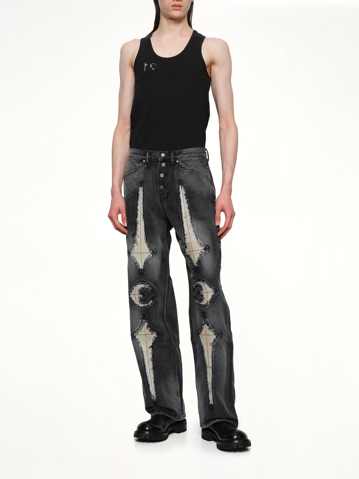 TC Bone Leather Denim Pants in Black