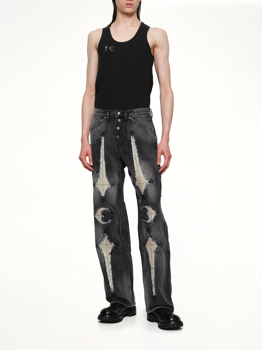TC Bone Leather Denim Pants in Black