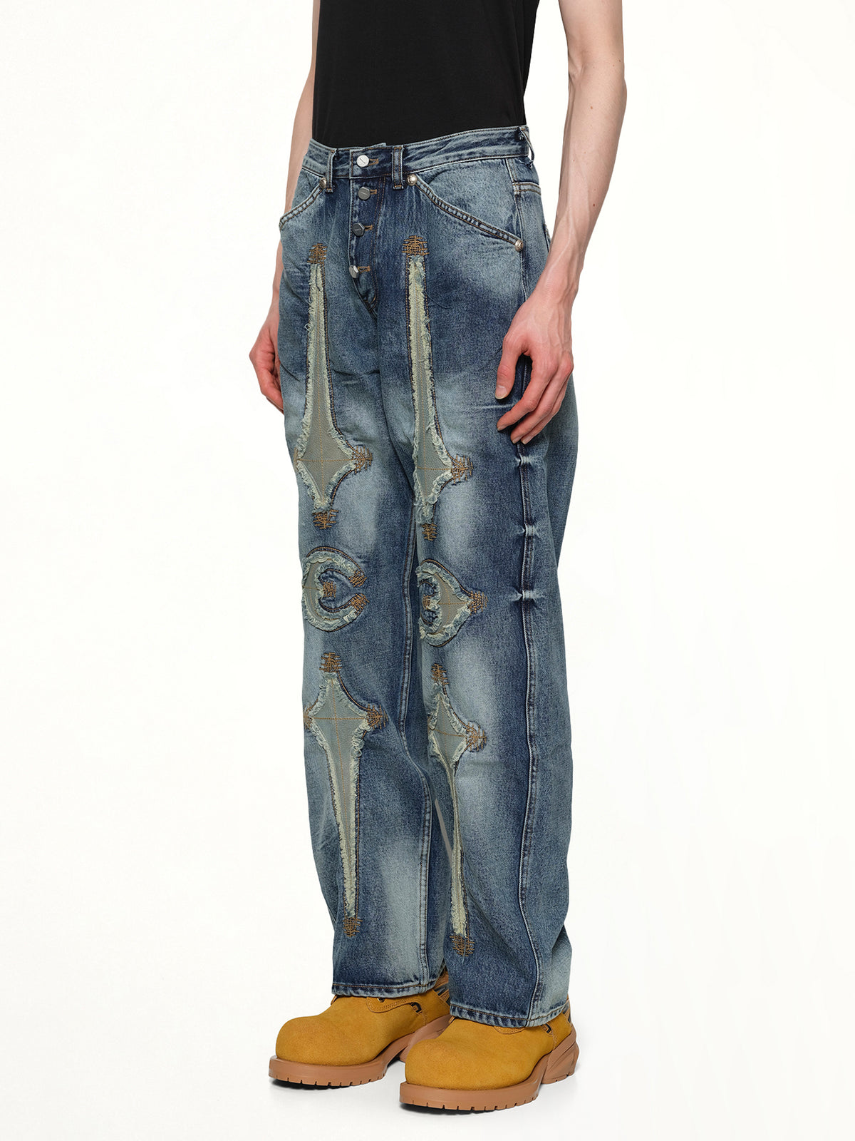 TC Bone Leather Denim Pants in Blue