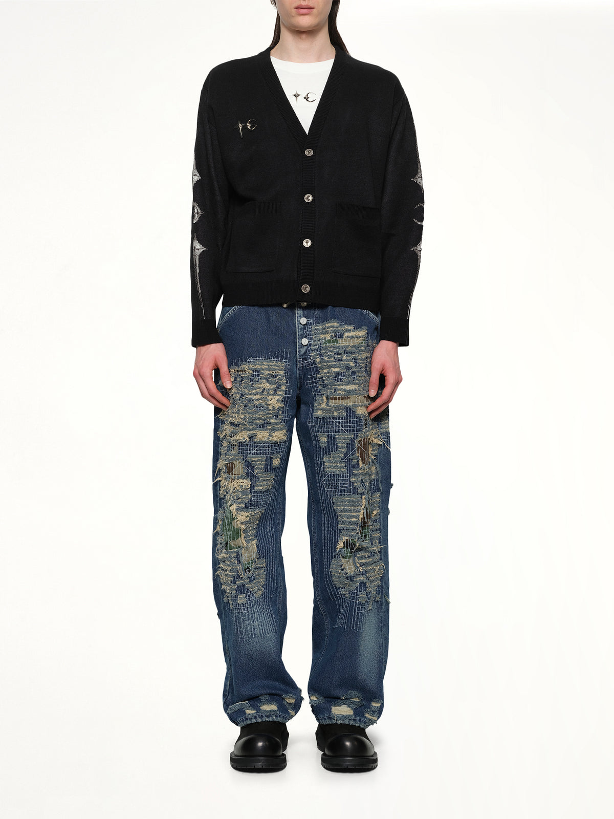 TC Bone Knit Cardigan in Black