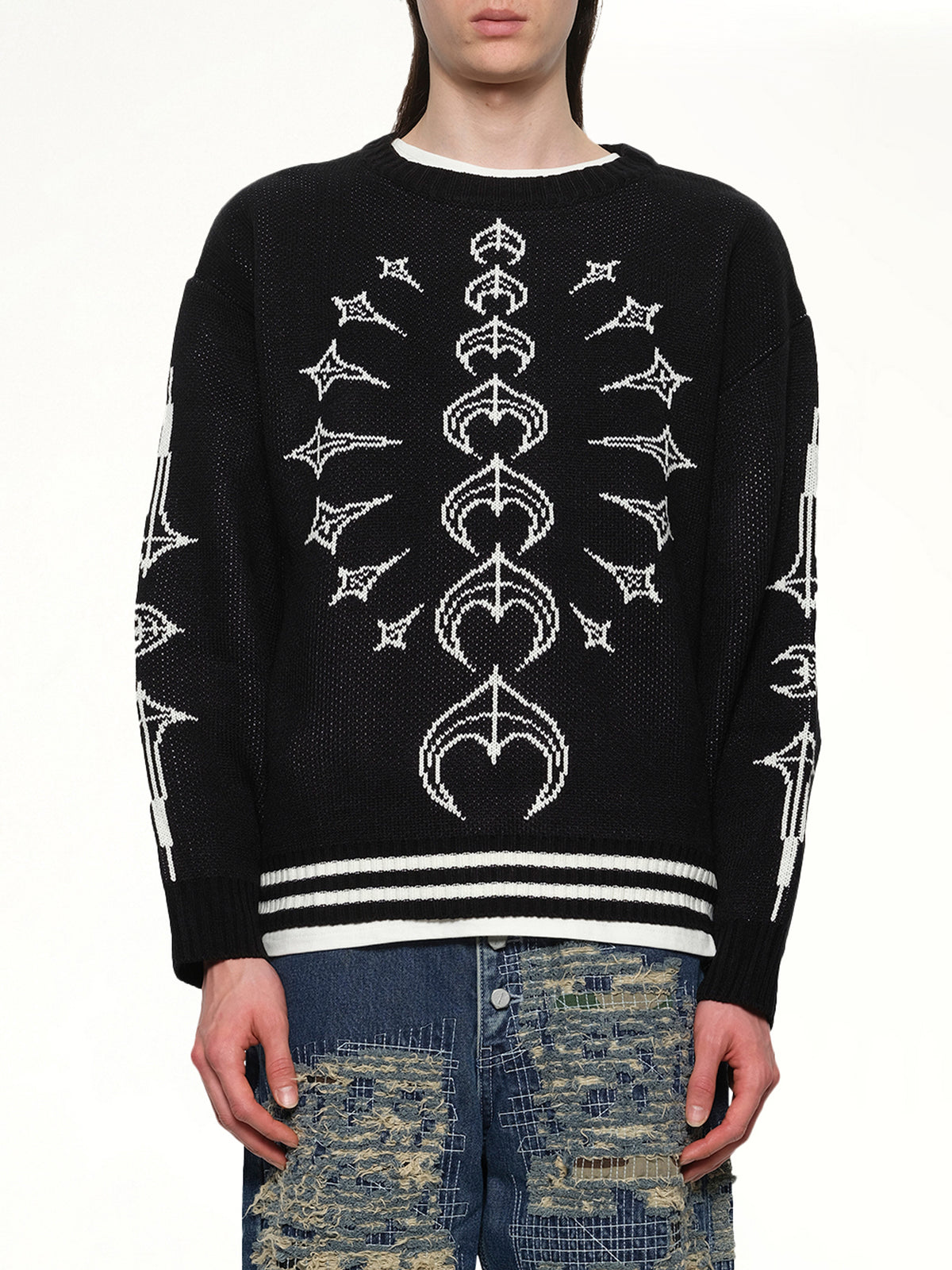 TC Bone Knit Sweater in Black/White