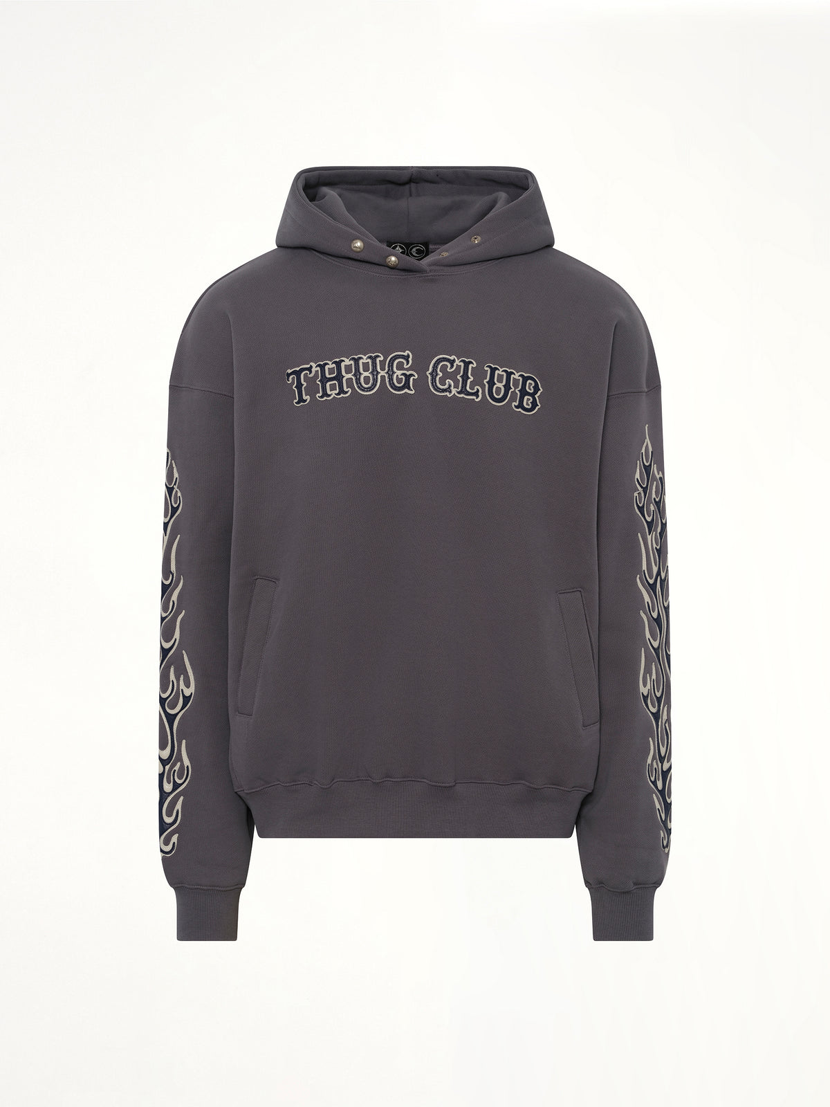 Leather Flame Hoodie in Grey