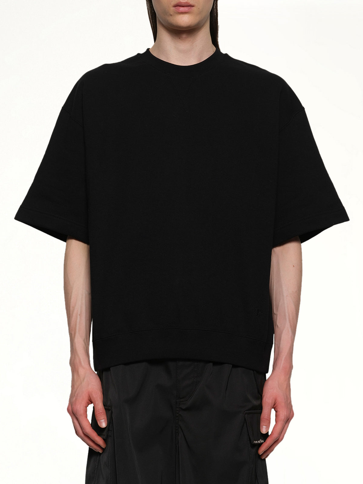 Crewneck Short Sleeve Sweatshirt in Black