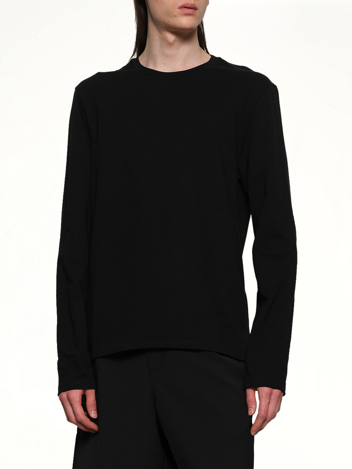 Leather Patch Long Sleeve T-Shirt in Black