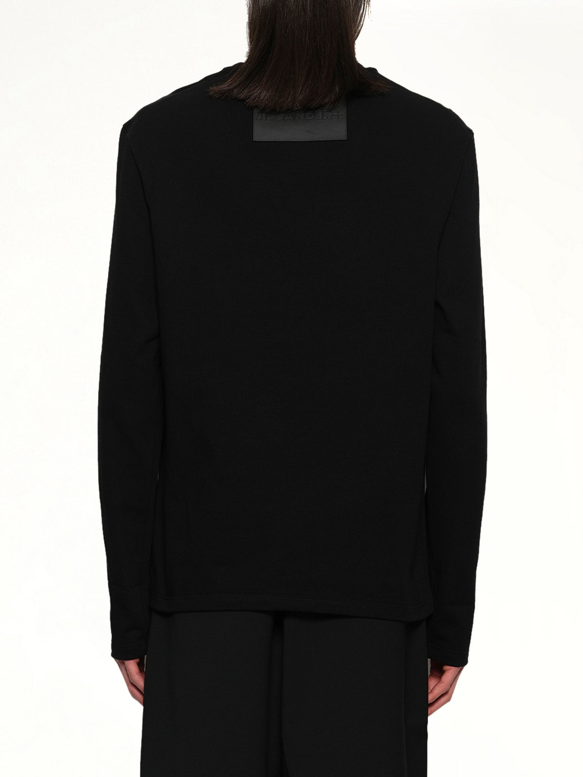 Leather Patch Long Sleeve T-Shirt in Black