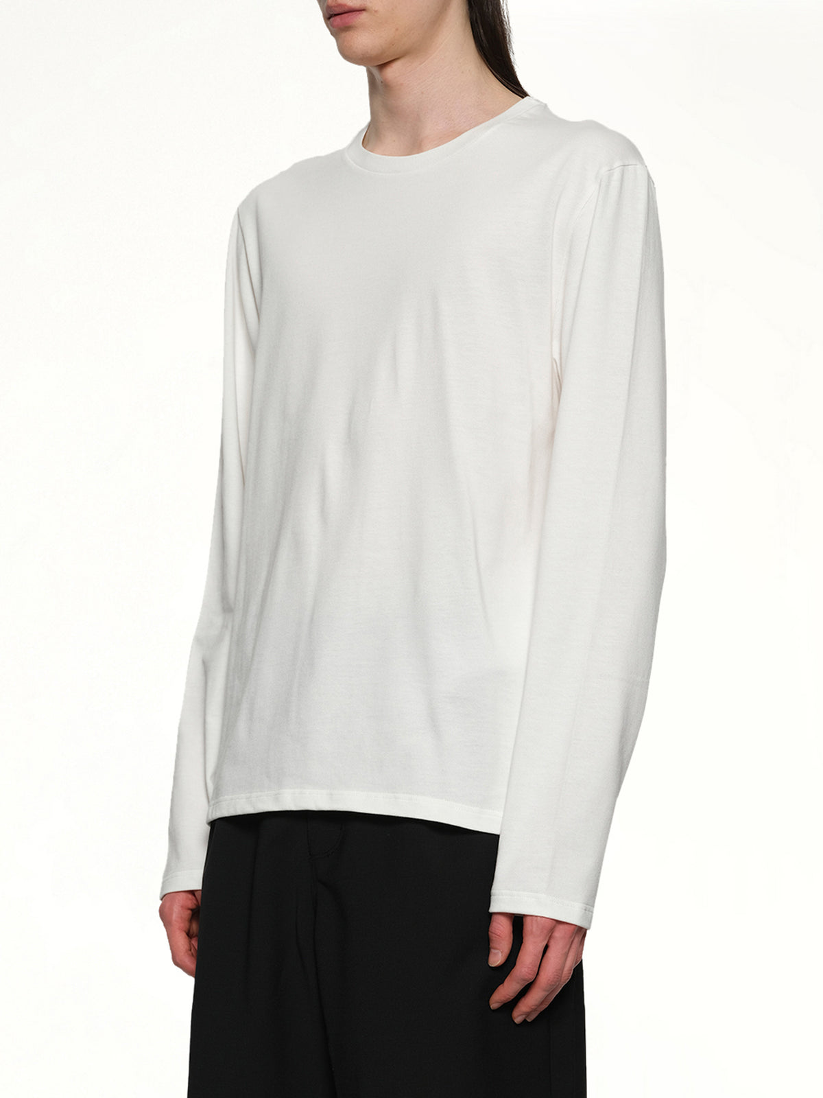 Leather Patch Long Sleeve T-Shirt in Porcelain