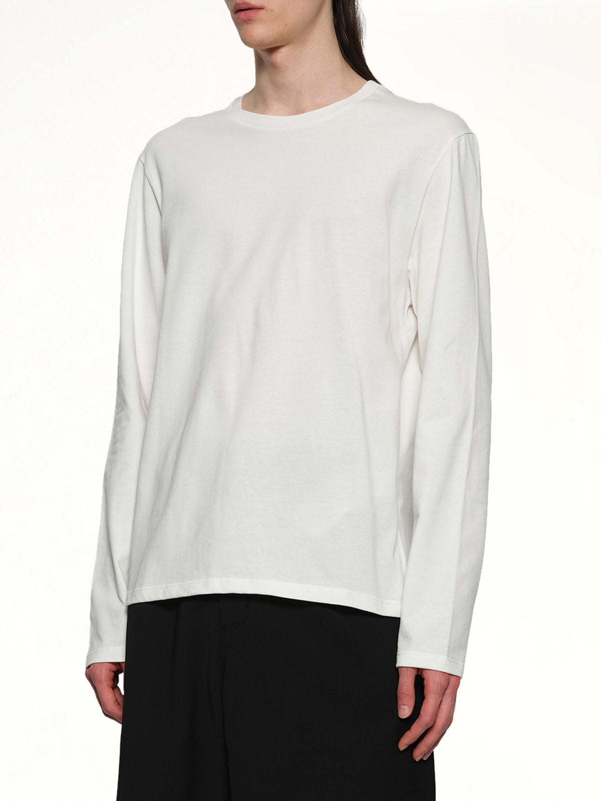 Leather Patch Long Sleeve T-Shirt in Porcelain