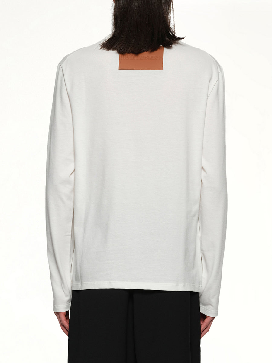 Leather Patch Long Sleeve T-Shirt in Porcelain