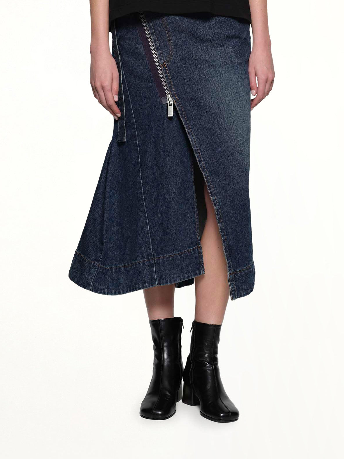 Side Zip Denim Skirt in Blue