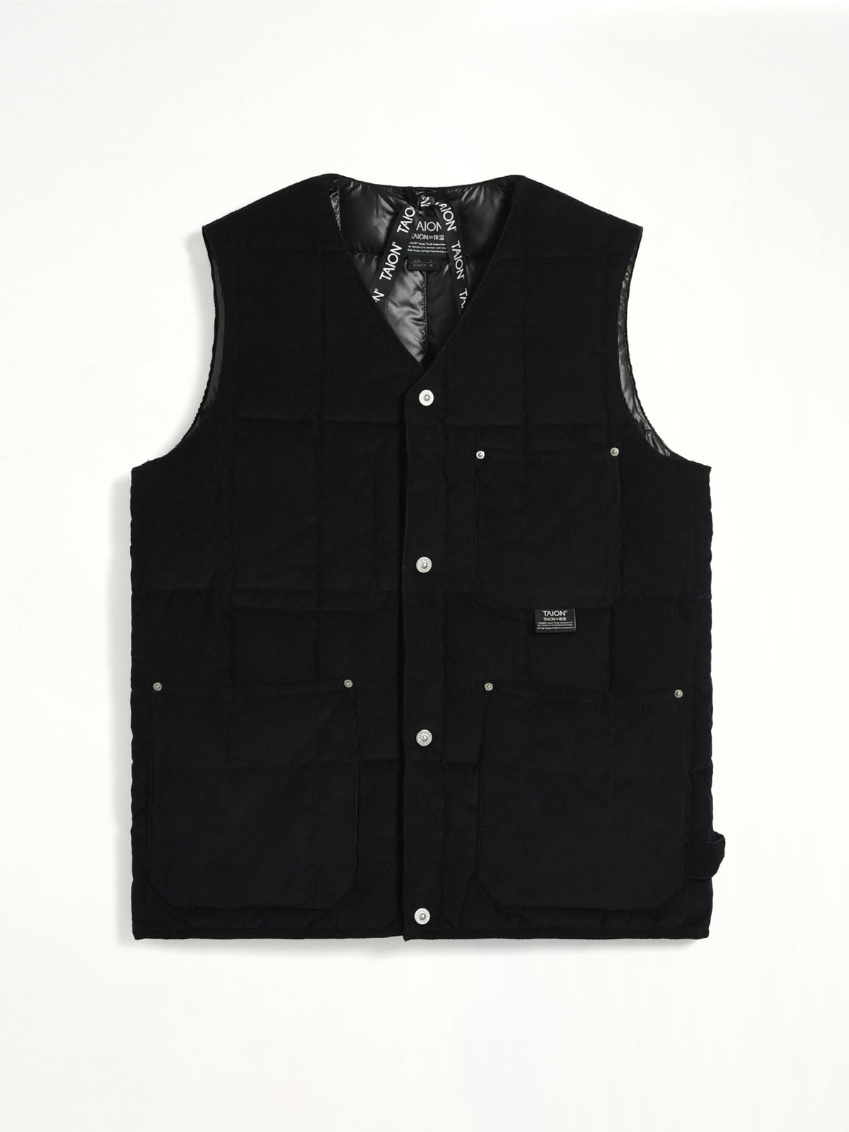 Work V Neck Button Down Vest in Black