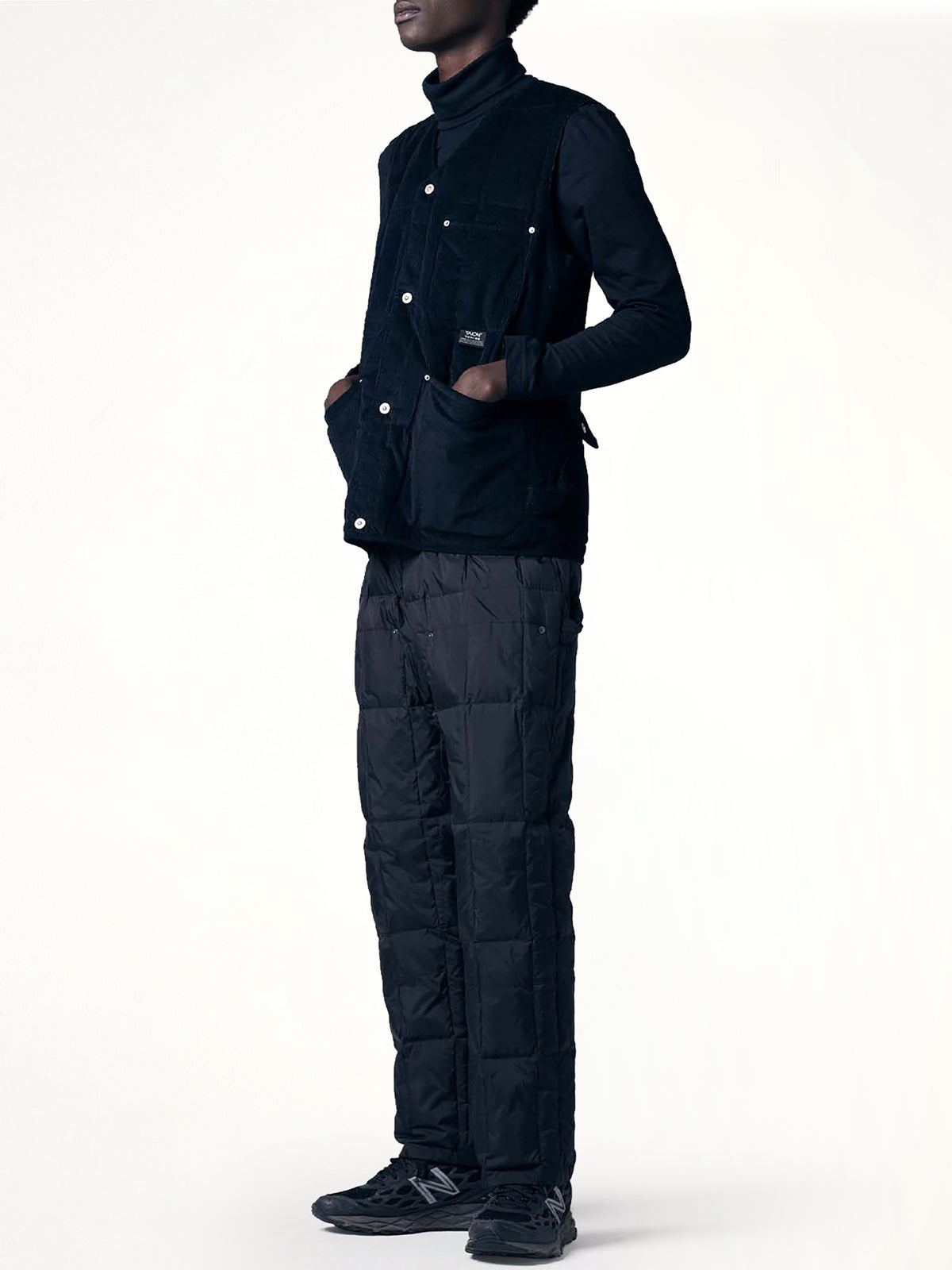 Work V Neck Button Down Vest in Black