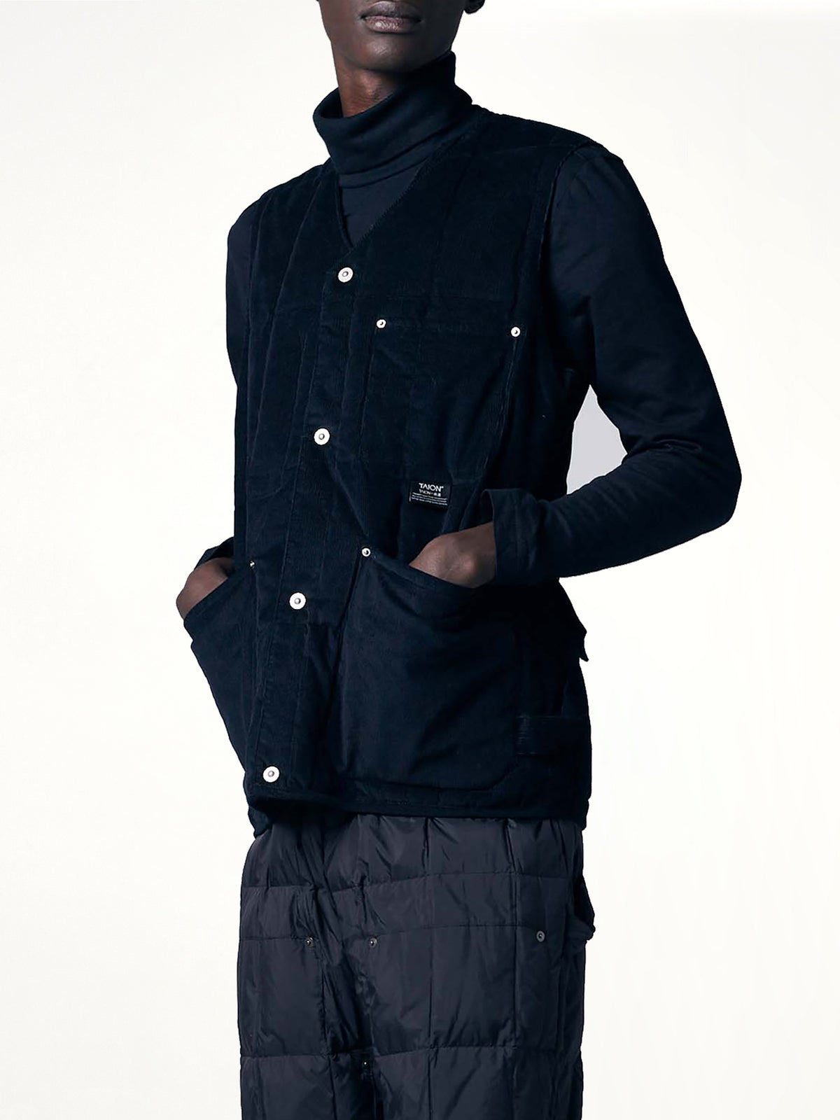Work V Neck Button Down Vest in Black