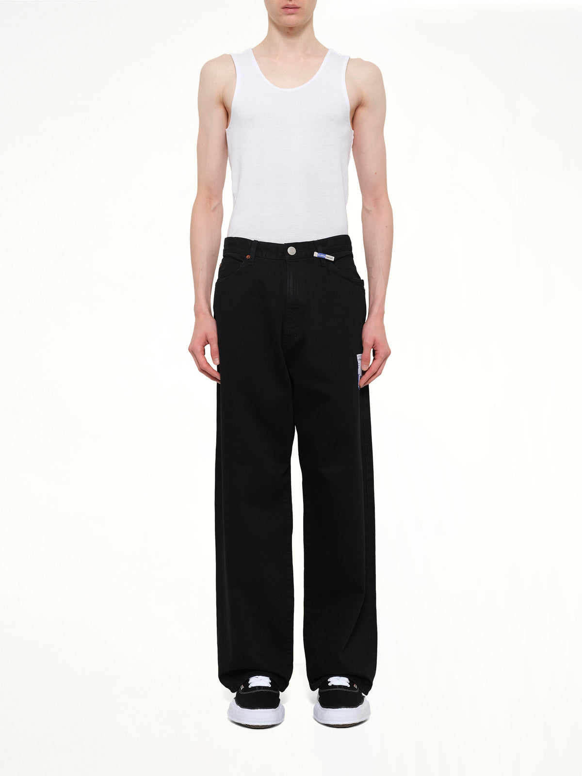 Instrumental One Washed Selvage Denim Baggy Pants in Black
