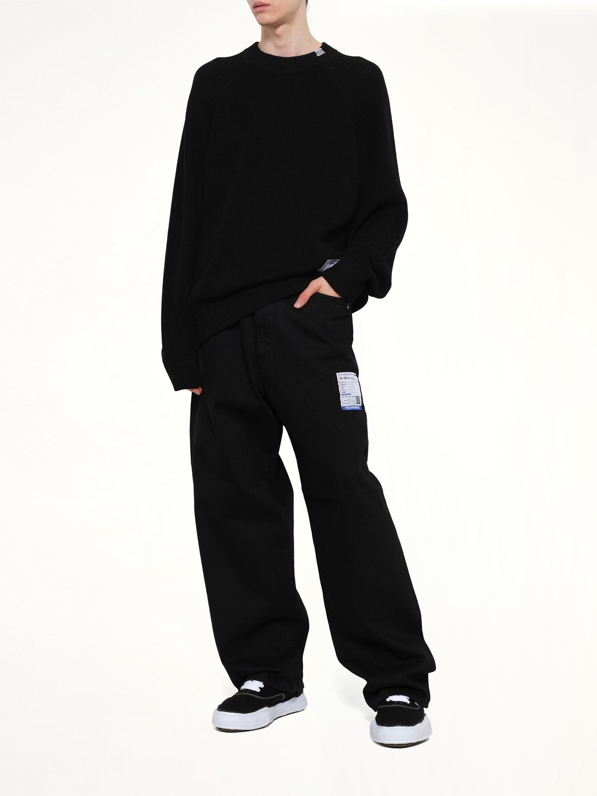 Instrumental One Washed Selvage Denim Baggy Pants in Black