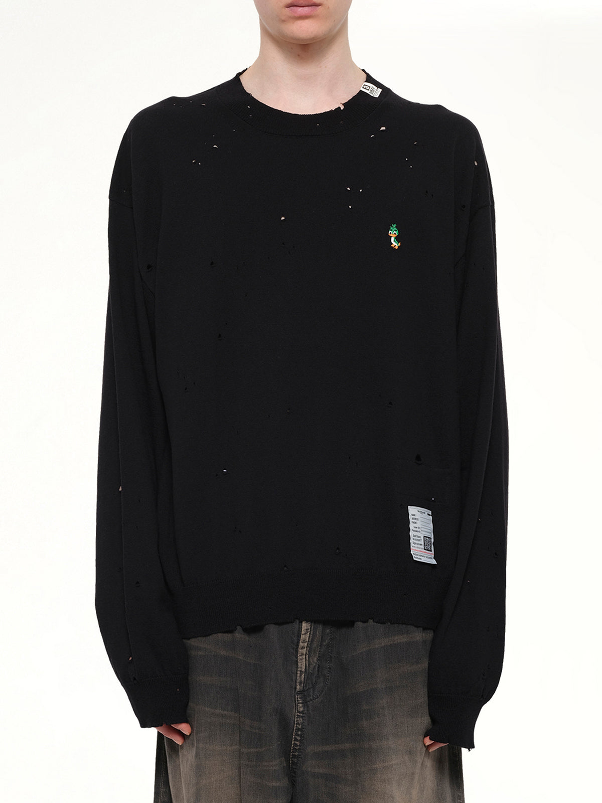 Distressed Knit Pullover in Black