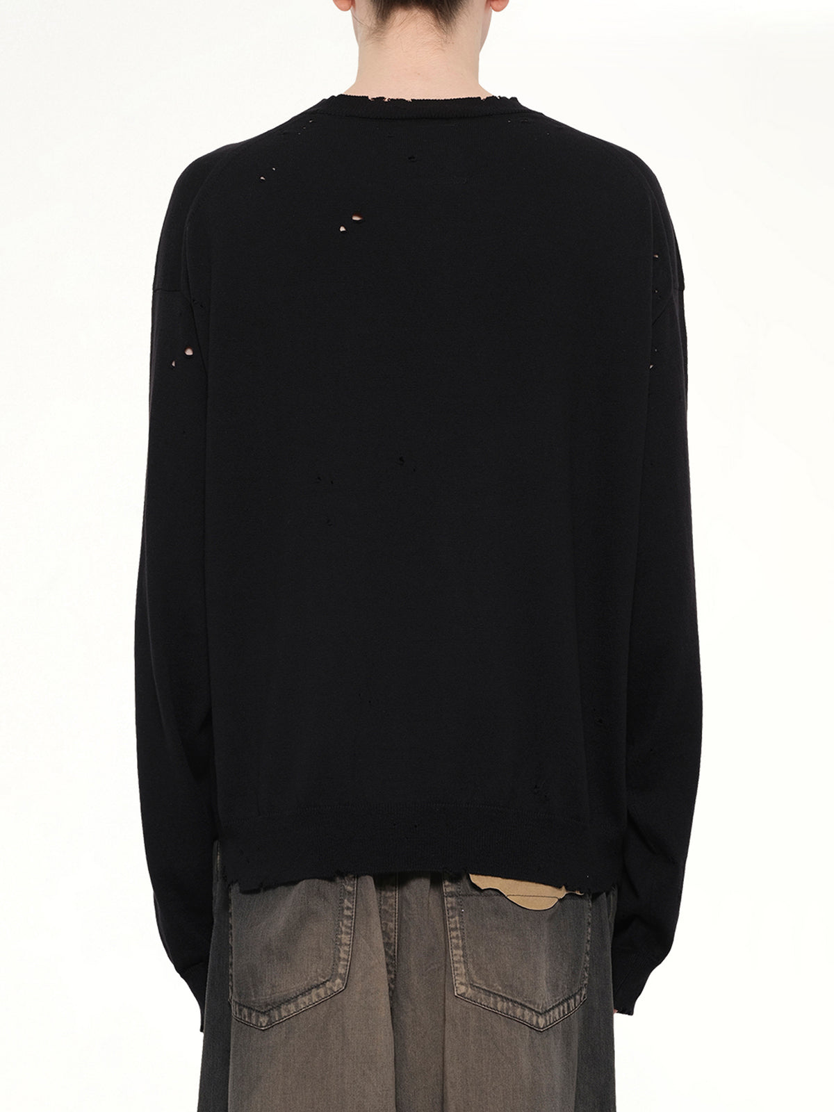 Distressed Knit Pullover in Black