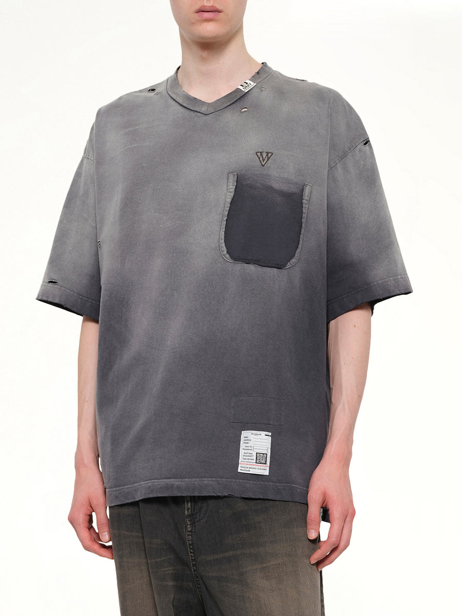 Sun Faded V Neck T-Shirt in Black