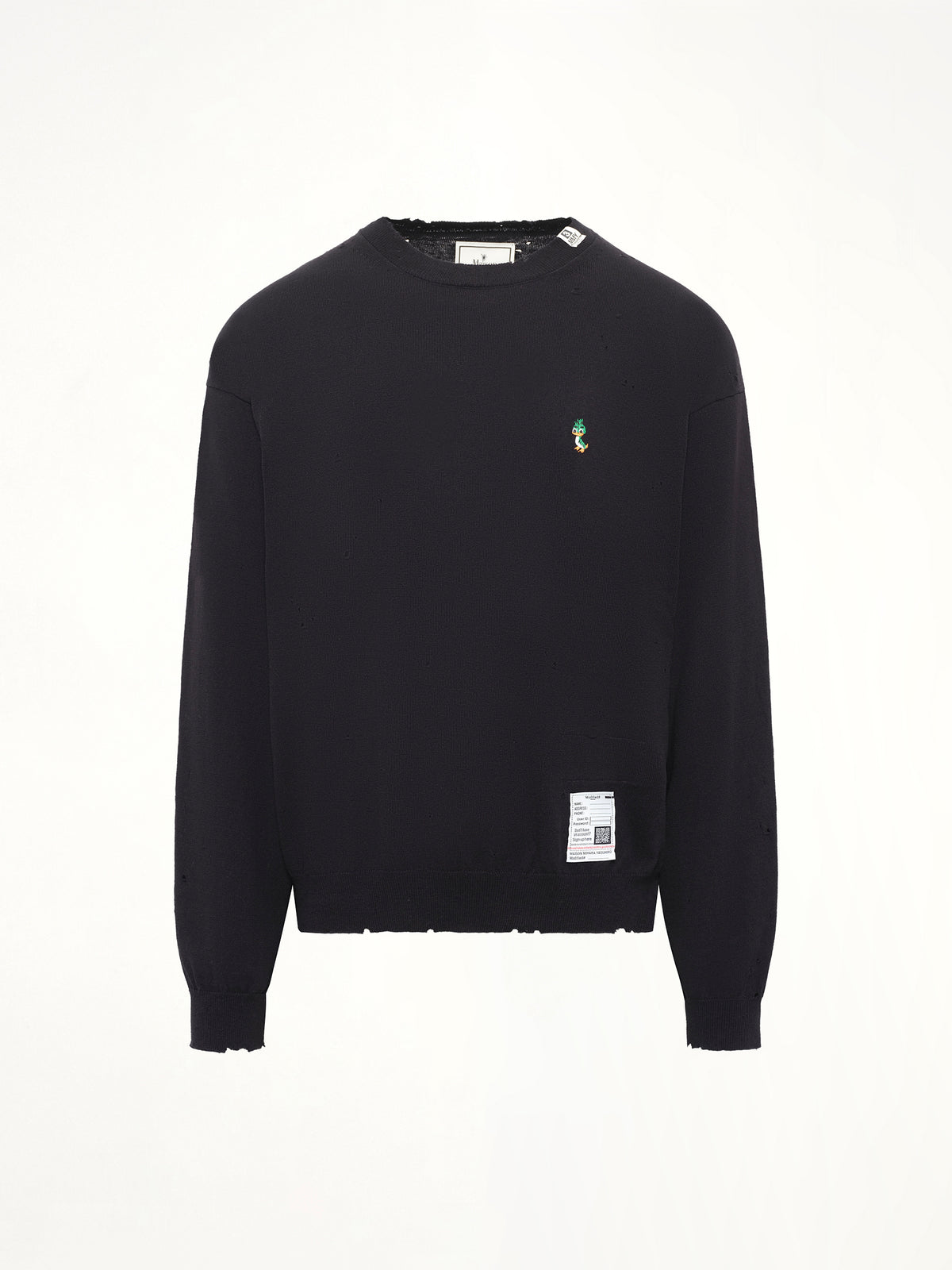 Distressed Knit Pullover in Black