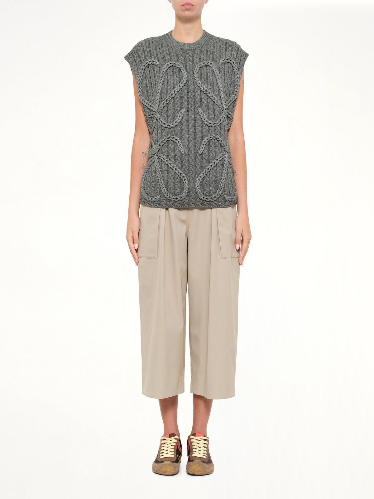 Anagram Knit Vest in Khaki Green