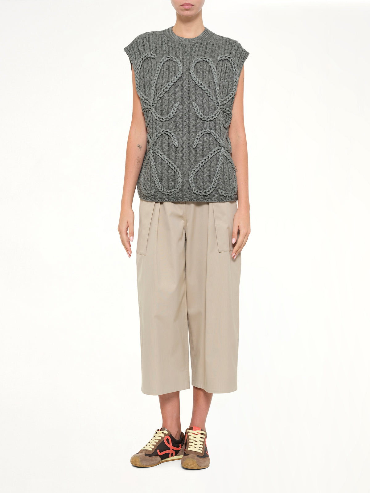 Anagram Knit Vest in Khaki Green
