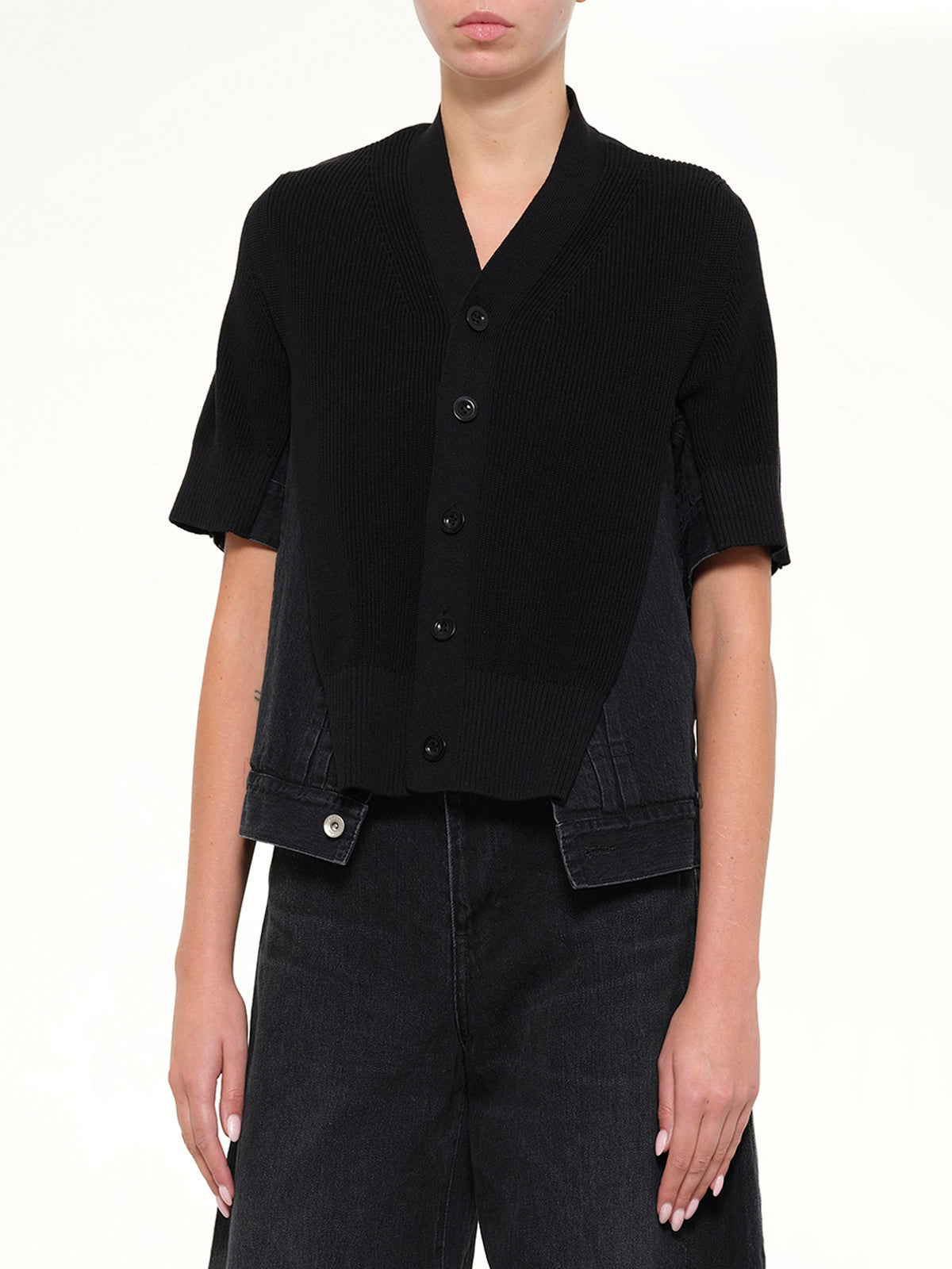 Denim x Knit SS Cardigan in Black