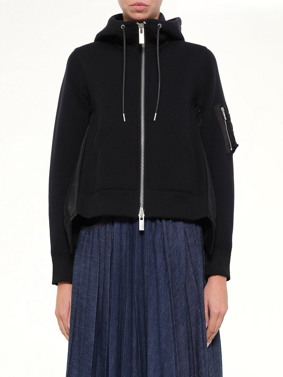 Sponge Sweat x Nylon Twill Hoodie in Black