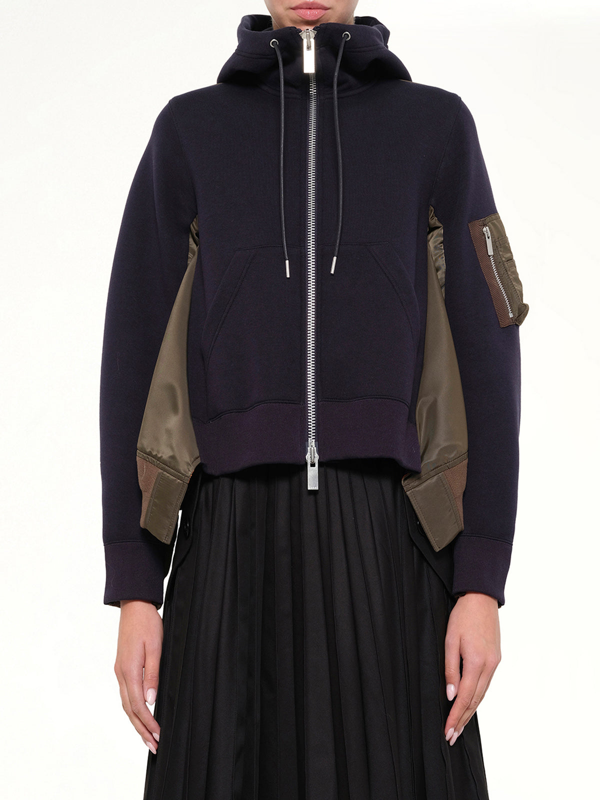 Sponge Sweat x Nylon Twill Hoodie in Navy/Dark Khaki