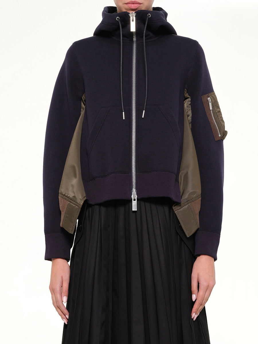 Sponge Sweat x Nylon Twill Hoodie in Navy/Dark Khaki