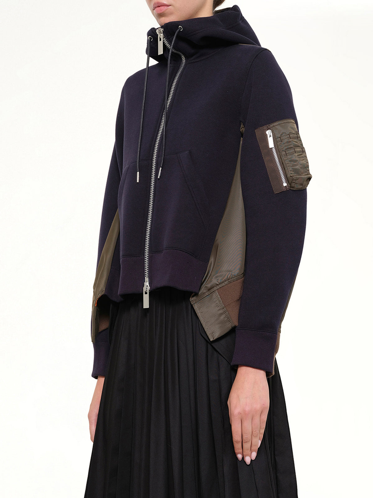 Sponge Sweat x Nylon Twill Hoodie in Navy/Dark Khaki