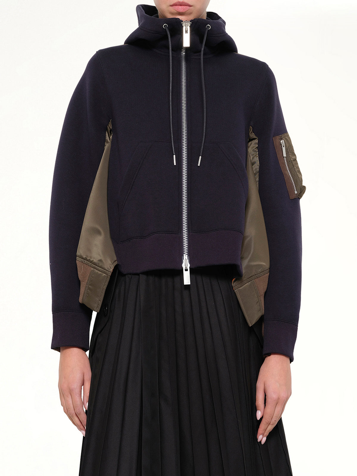 Sponge Sweat x Nylon Twill Hoodie in Navy/Dark Khaki