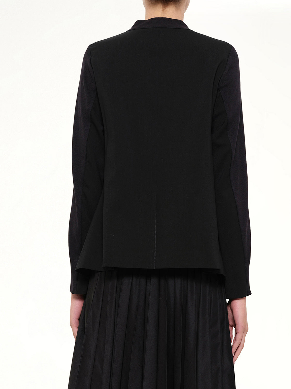 Wool Suiting x Cotton Knit Cardigan in Black