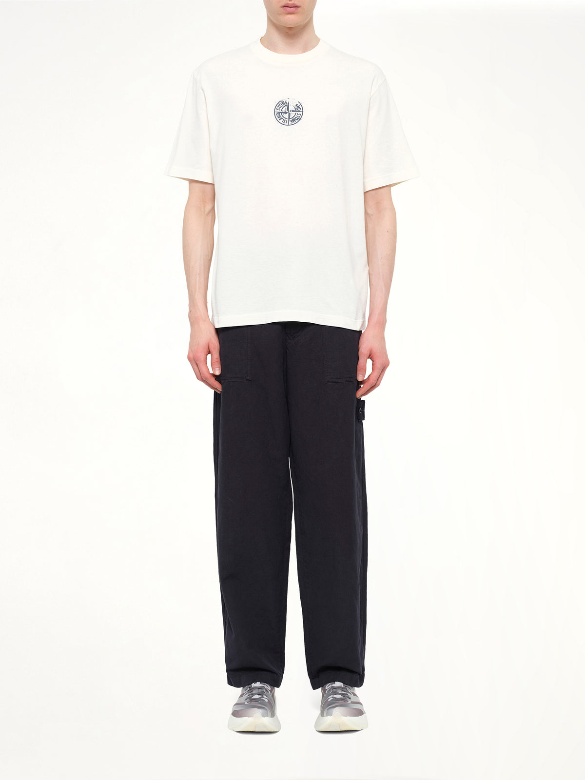 2100001 Cotton Compass Print T-Shirt in Ivory