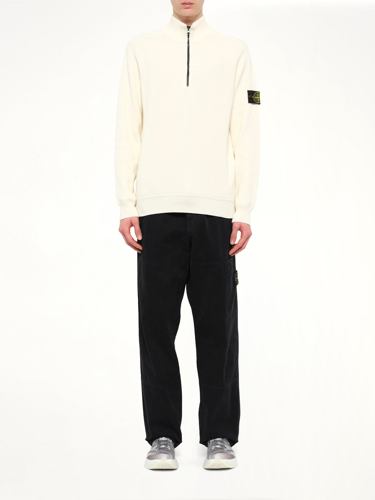 5100124 Ribbed Cotton Half-Zip Sweater in Ivory