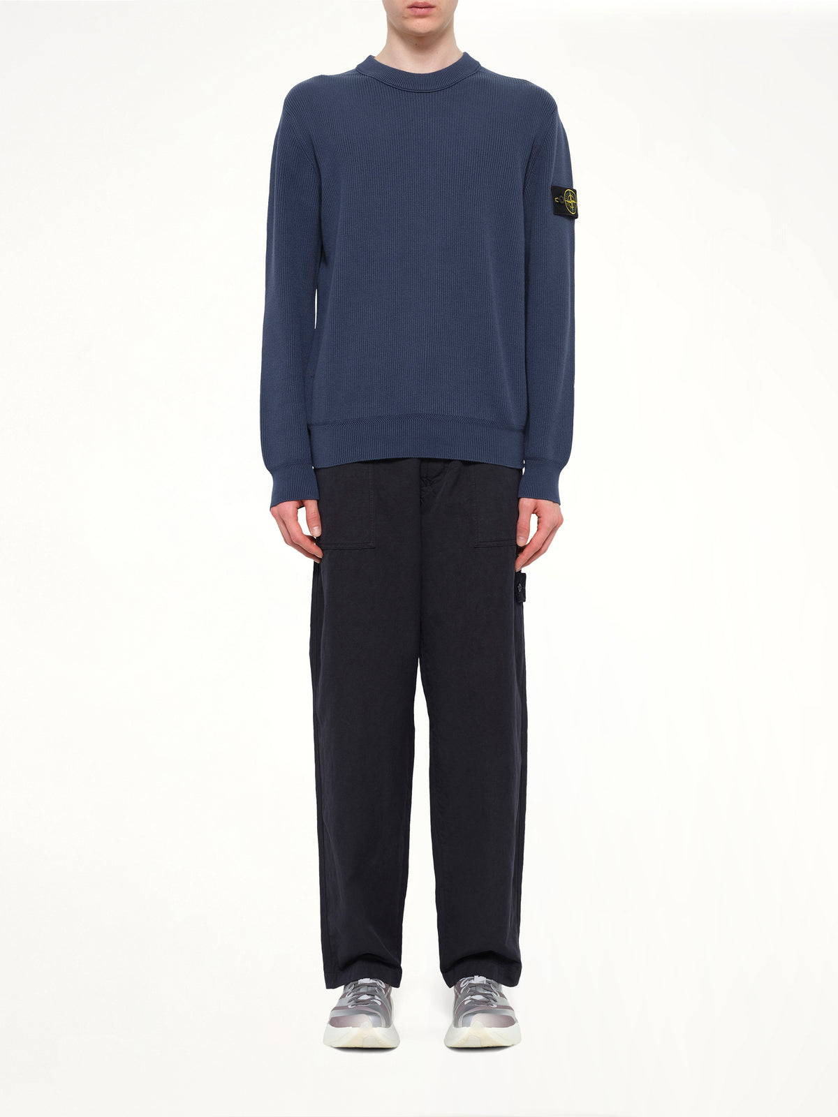 5100154 Ribbed Cotton Crewneck Sweater in Slate Blue